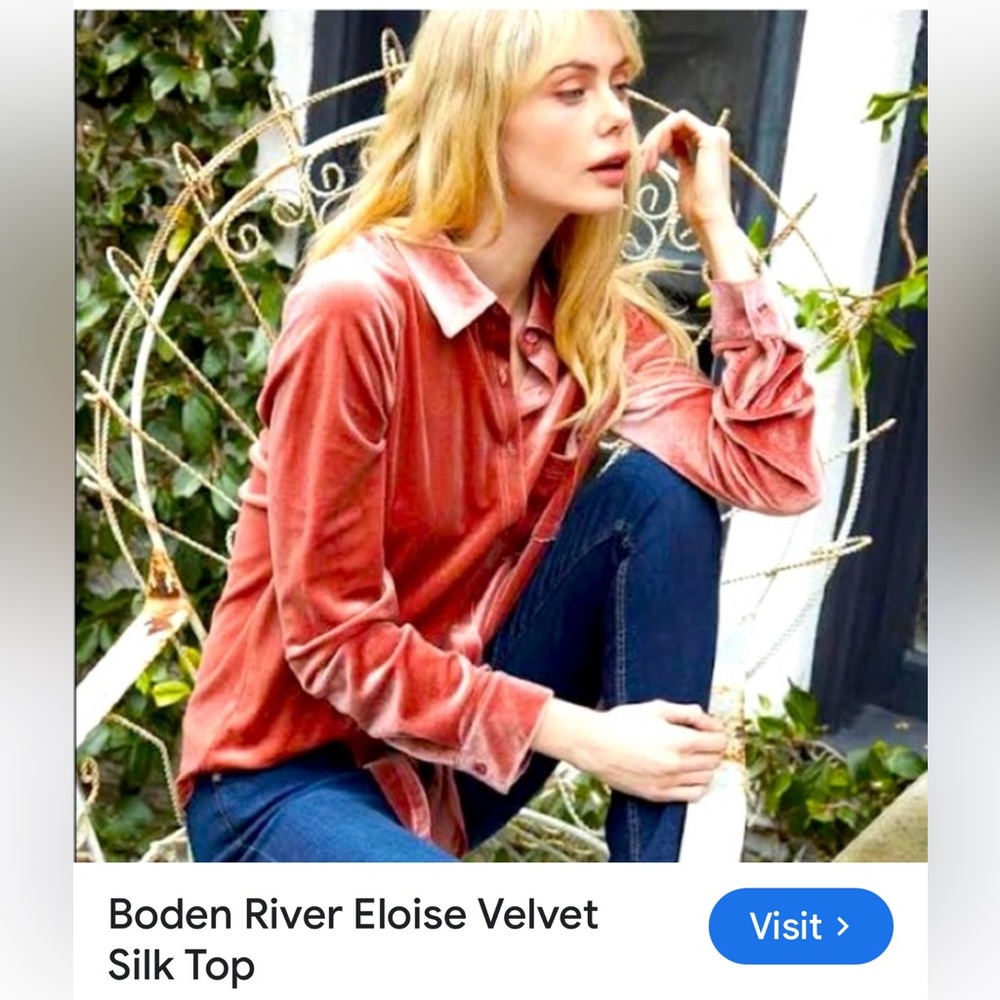 Boden River Eloise Velvet silk top- worn twice-130 retail